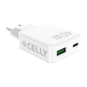 Celly adaptor Slim Ultra Compact GaN USB-C USB-A 45W White