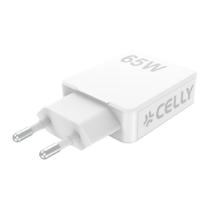 Celly adaptor Slim Ultra Compact GaN 2xUSB-C 65W White