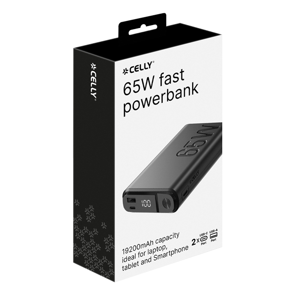 Celly Baterie externa 20.000mAh 65W 1xUSB-A 2xUSB-C Black