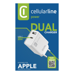 Cellularline CTK incarcator priza USB-C-A ACHIPHUSB2PD20WW