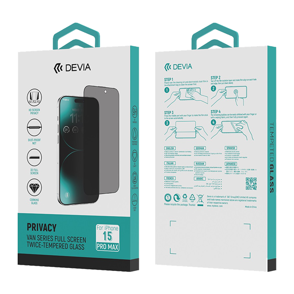 Devia folie sticla privacy iPhone 15 Pro Max full 9H Black