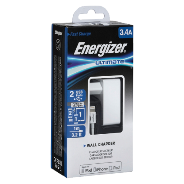 Energizer incarcator priza 3.4A 2USB cablu lightning 1m White