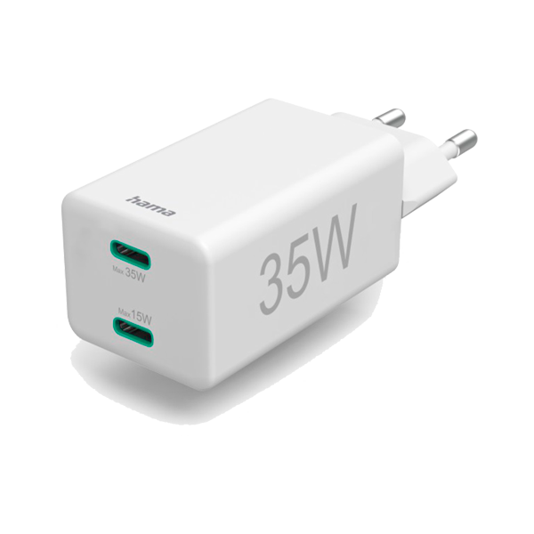 Hama fast charger 2x USB-C PD QC Mini-Charger 35W White