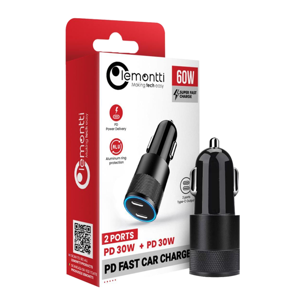Lemontti Incarcator Auto 60W Super Fast Charge 2xPD-TYPE C Black