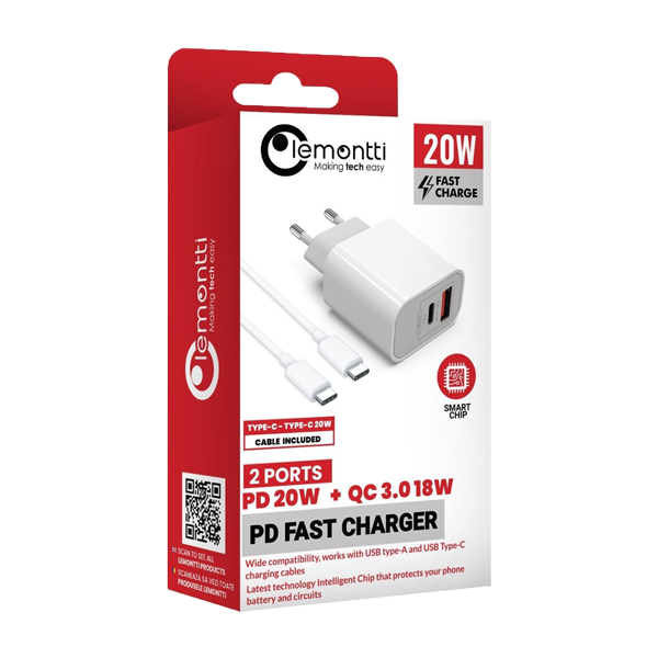 Lemontti incarcator priza FC PD TypeC USB-A 20W cablu TypeC