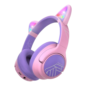 PowerLocus Casti Wireless Copii roz cu urechi pisica LED 