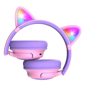 PowerLocus Casti Wireless Copii roz cu urechi pisica LED 
