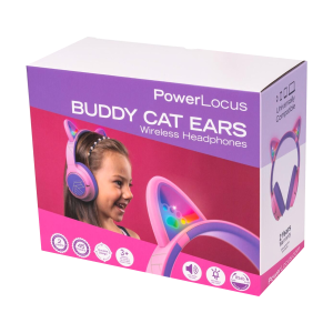 PowerLocus Casti Wireless Copii roz cu urechi pisica LED 