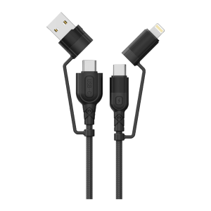 Lemontti cablu 4in1 USB-A TypeC Lightning Black