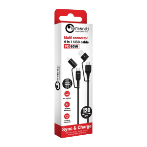 Lemontti cablu 4in1 USB-A TypeC Lightning Black