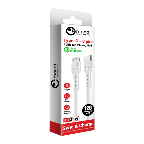 Lemontti cablu type-C to Lightning 25W 1.2m White