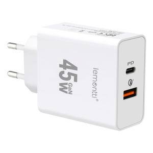 Lemontti adaptor retea GaN 45W Type-C USB-A White