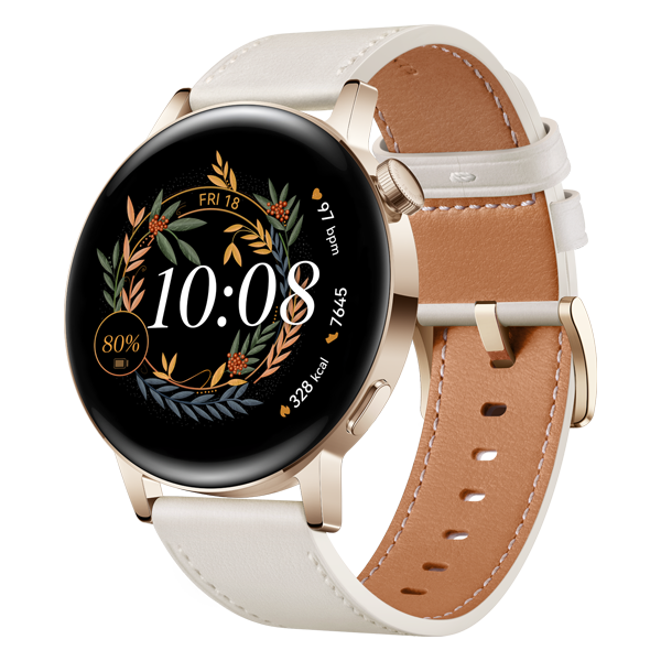 Huawei Watch GT3 Elegant Gold White Leather Strap